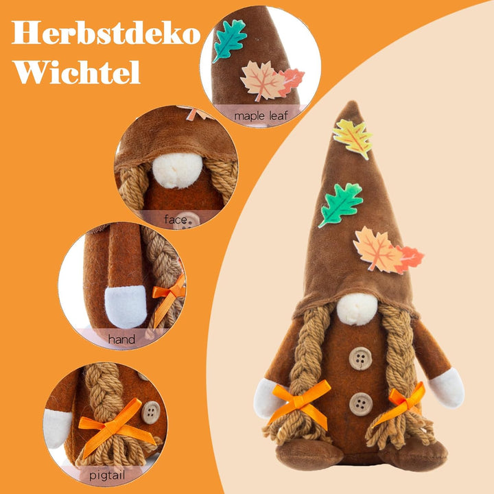 Herbstdeko Wichtel, 2 Stück Herbst Dekoration Wichtel Figuren, Herbst Deko Wichtel Puppen mit Sonnen
