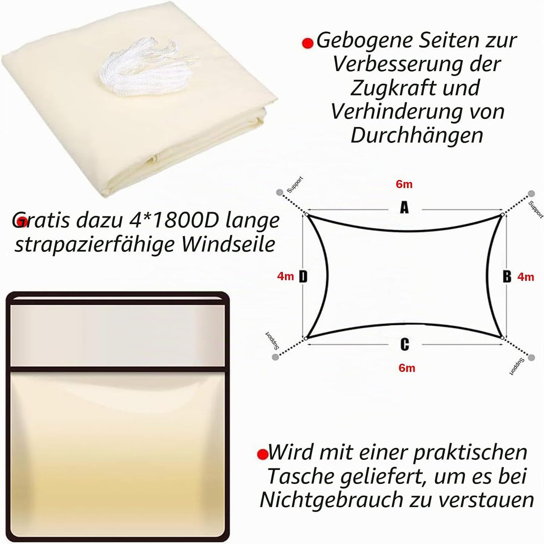 Sonnensegel Sonnenschutz inkl Befestigungsseile PES Polyester Wasserdicht 4 x 6m Rechteck Sonnensege
