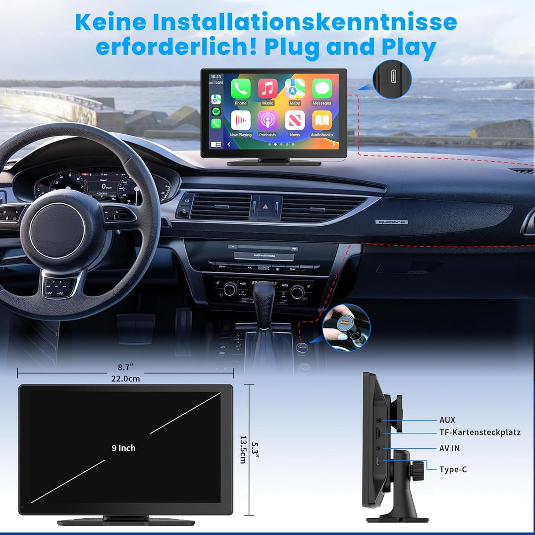 CarPlay Display Android Auto, Car Play Nachrüsten IPS Touch Screen mit 1080P Rückfahrkamera, Kabello