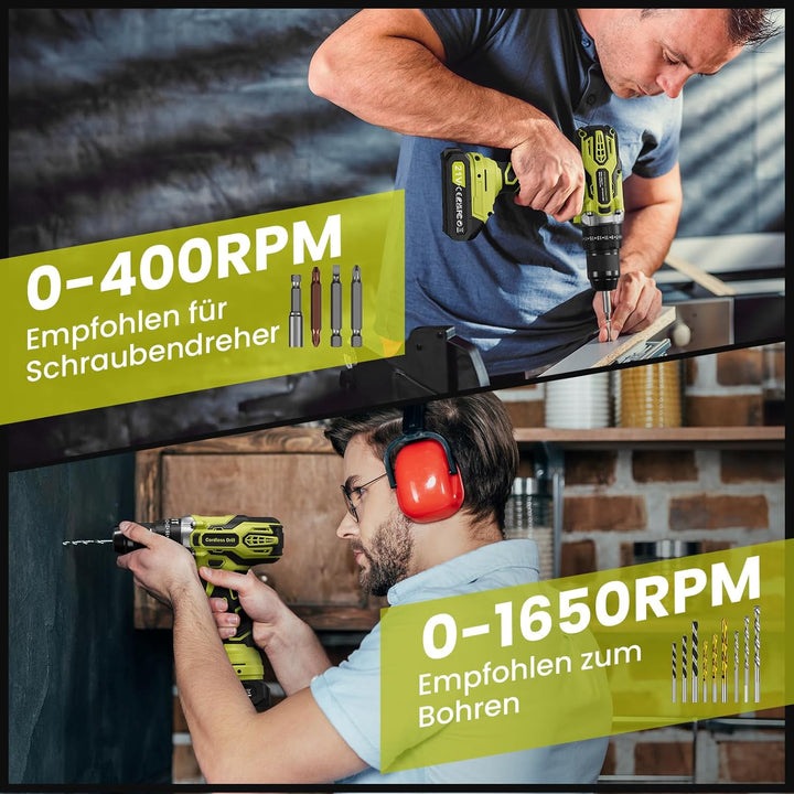 Akkuschrauber, 21V Akku Schlagbohrschrauber, Akkubohrer mit 2 Akkus 2000mAh, 45Nm Akku Bohrmaschine,