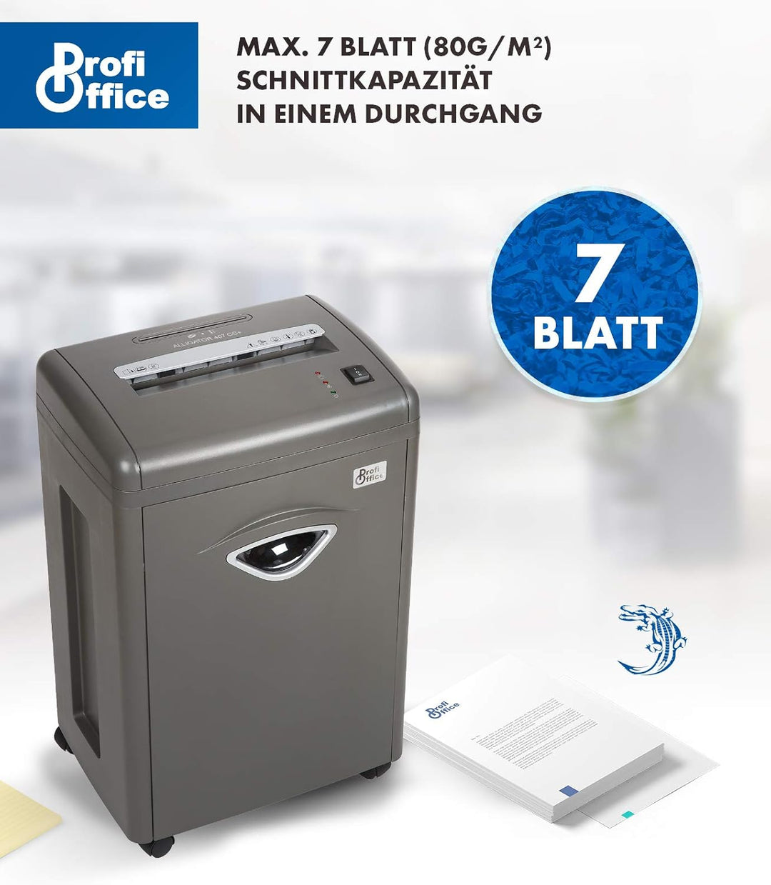 Aktenvernichter Alligator 407 CC+, Schredder, Reisswolf, Kreuzschnitt, Partikelschnitt, vernichtet l