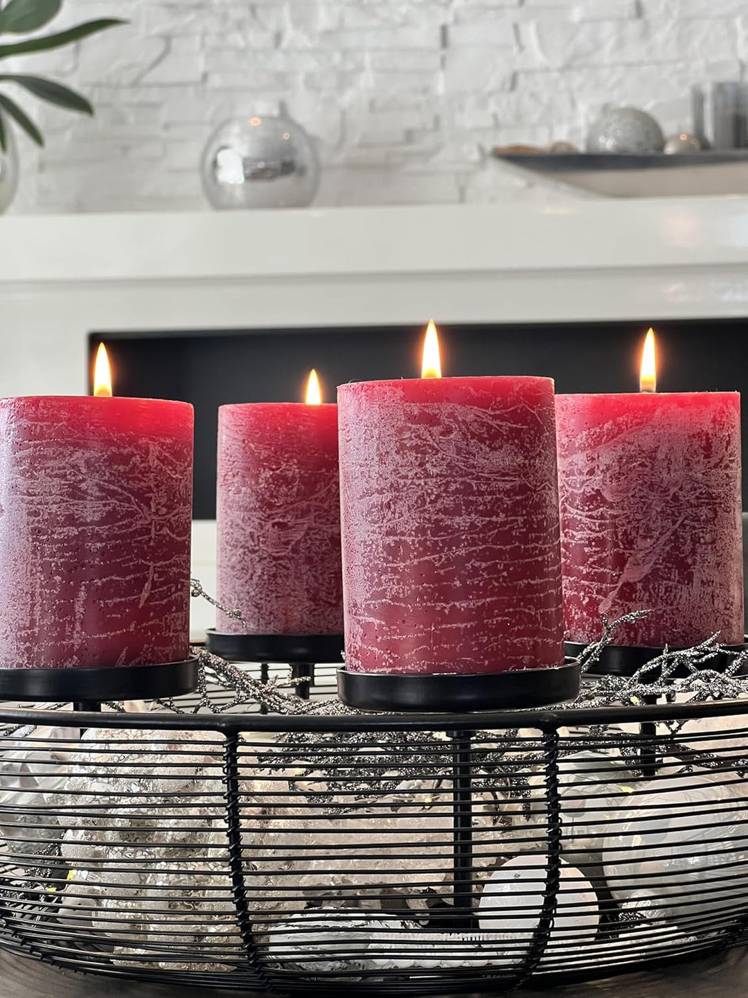Brandsseller Stumpenkerze 4er Set | 9x15 cm | Weihnachtskerze | Adventskranz | Bordeaux 9 x 15cm | 4