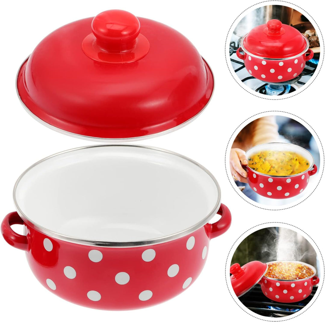 PRETYZOOM Emaille Kasserolle 1L mit Deckel Retro Kleiner Topf Für Suppen Und Eintöpfe Ideal Für Alle