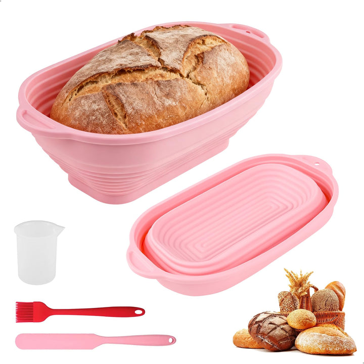 Gärkörbchen Set,Gärkorbaus Hochwertigem Silikon,2 Gärkörbchen Oval aus Silikon mit Silikonbürsten, S