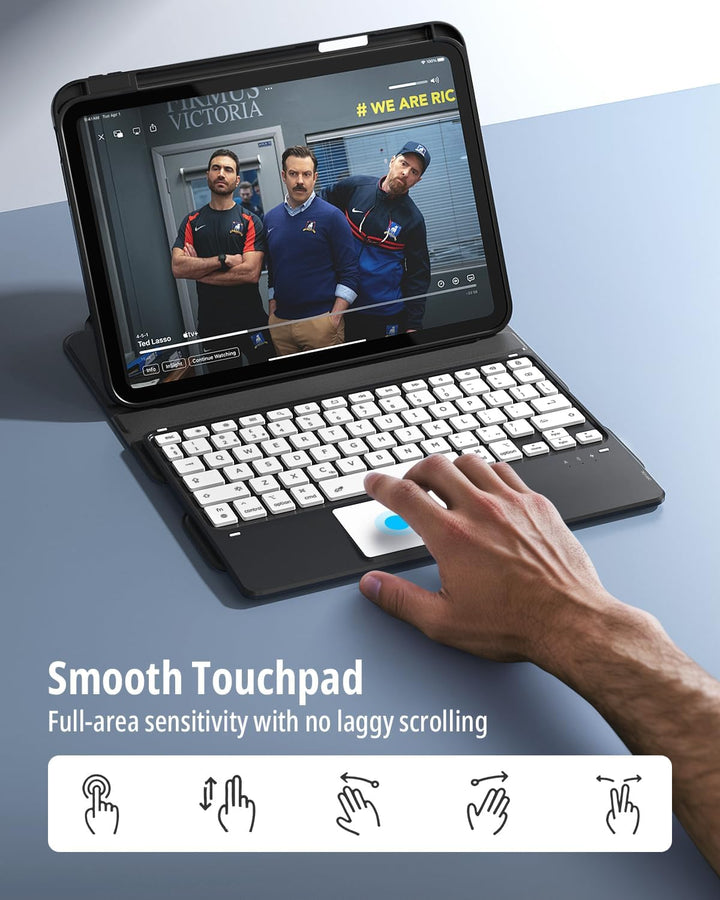 CACOE Drehbare Hülle mit Tastatur für iPad (A16) 11/10 Generation (11/10.9 Zoll) 2025/2022 mit Touch