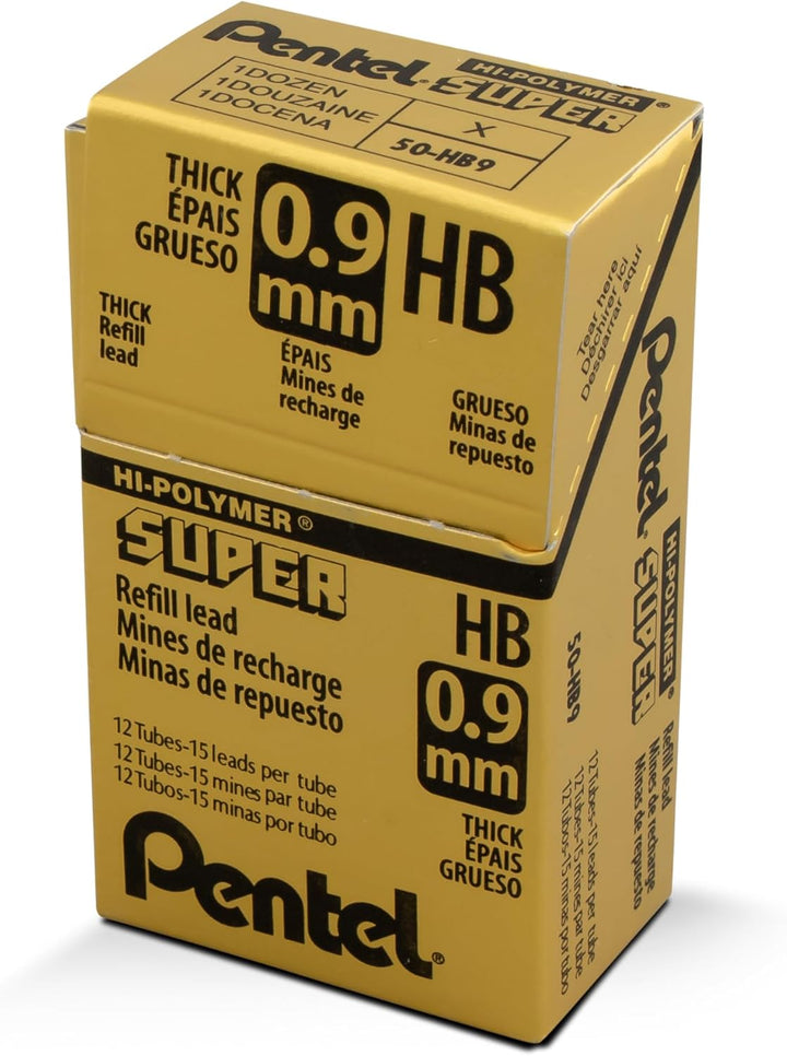 Pentel 50/HB9 Hochpolymer-Ersatzmine extra stark in 15er Röhre HB 0,9 mm 12 Röhren 1 stück (12er Pac
