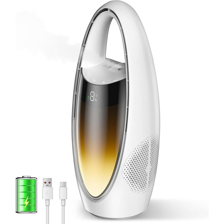 VOMI Ttischventilator Akku mit Sprühnebel, Rotorlose Ventilator Ohne Rotorblätter Tragbarer Kleiner