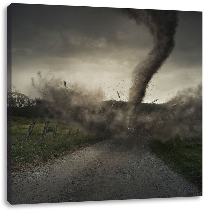 Pixxprint Tornado, Format: 70x70 auf Leinwand, XXL riesige Bilder fertig gerahmt mit Keilrahmen, Kun
