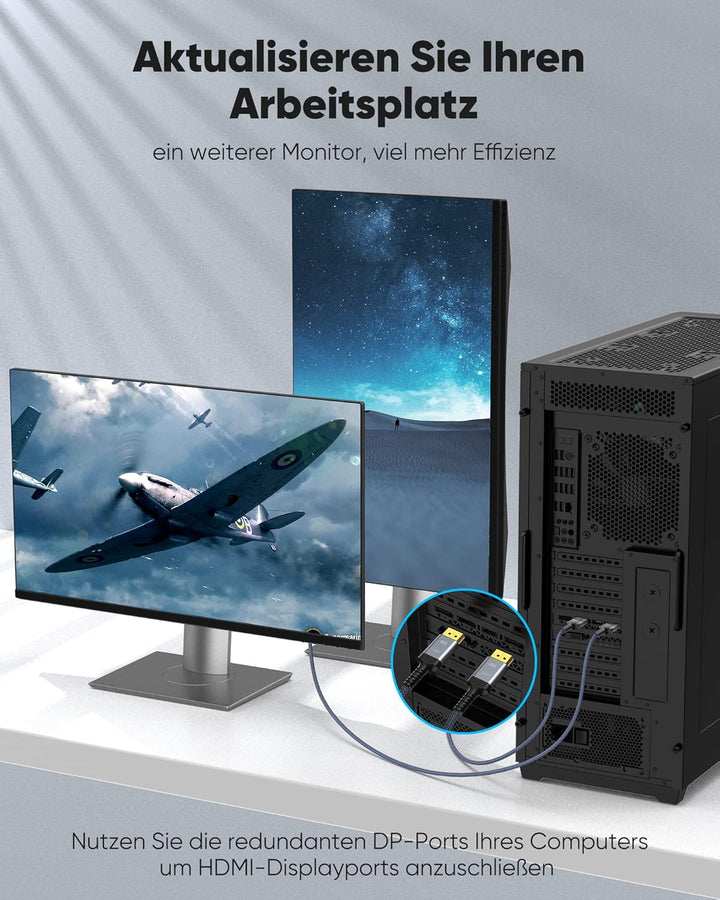 Highwings 4K DisplayPort auf HDMI Kabel 1.8M 2Pack, DP auf HDMI Verbindungskabel Unidirektionaler Ny