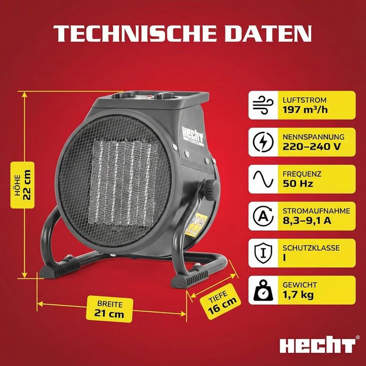 HECHT Keramik Heizstrahler (NEU) – Tragbare Heizer mit 2000W oder 3000 Watt – Thermostat – Überhitzu