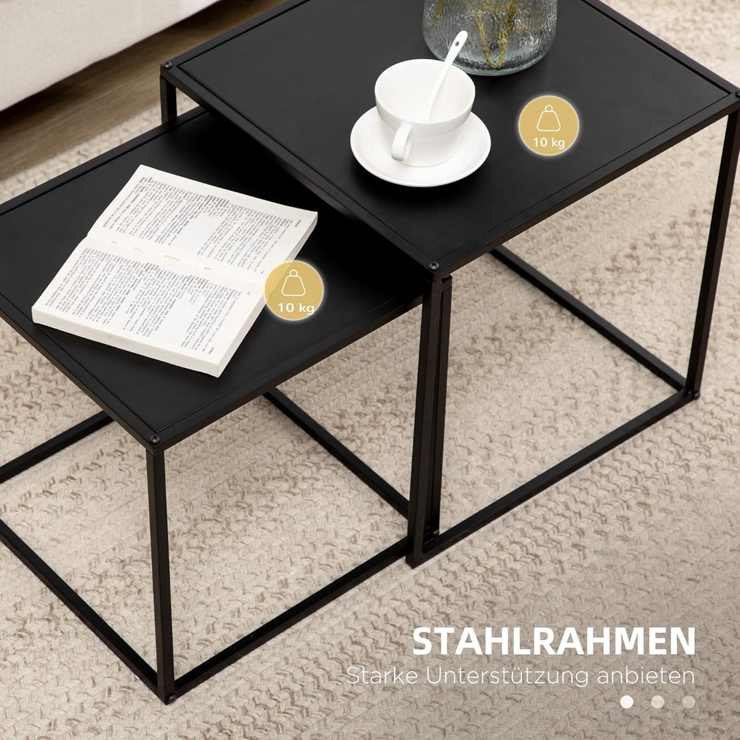 HOMCOM 2er-Set Couchtisch, Eckiger Beistelltisch, Kaffeetisch aus Stahlgestell, Sofatisch für Wohnzi