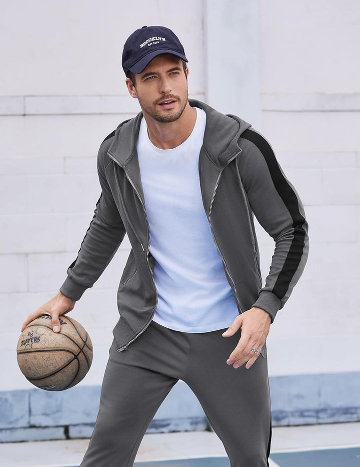 COOFANDY Trainingsanzug Herren Jogginganzug Tracksuit Sportanzug Jogginghose mit Hoodie Kapuze Set L