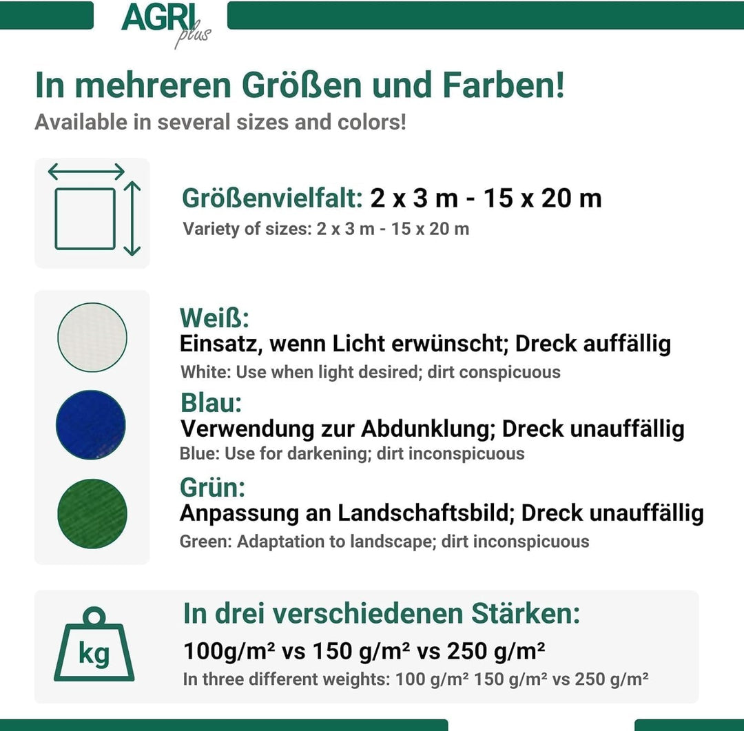 AGRI plus Gewebeplane mit Ösen I 8 x 12 m I Verschiedene Grössen I 250 g/m² Folienstärke I Stabile &amp;