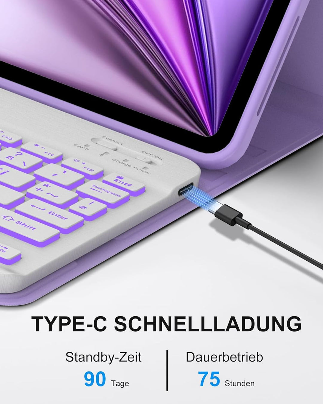 Für iPad Air 11 (2026/2025/2024) (M4/M3/M2) Hülle mit Keyboard, Beleuchtete Tastatur mit 7 Farben, B