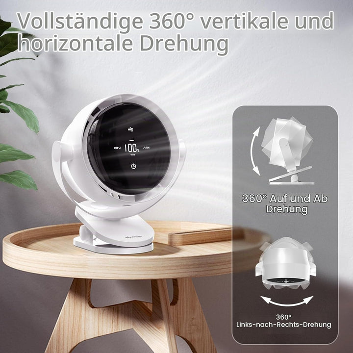 Marchpower Tischventilator leise Akku Ventilator Wiederaufladbarer,360°Drehung Clip Tischventilator
