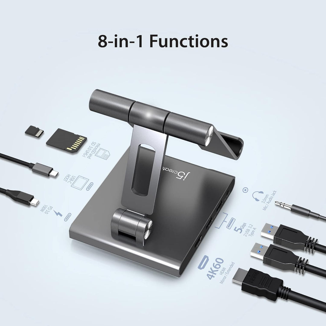j5create Verstellbarer Tablet-Ständer mit USB Typ C Docking Station für iPad Pro/Air/Mini : 4K60 HDM