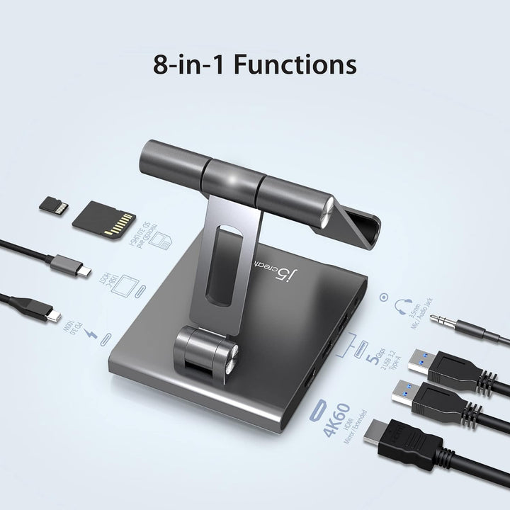 j5create Verstellbarer Tablet-Ständer mit USB Typ C Docking Station für iPad Pro/Air/Mini : 4K60 HDM