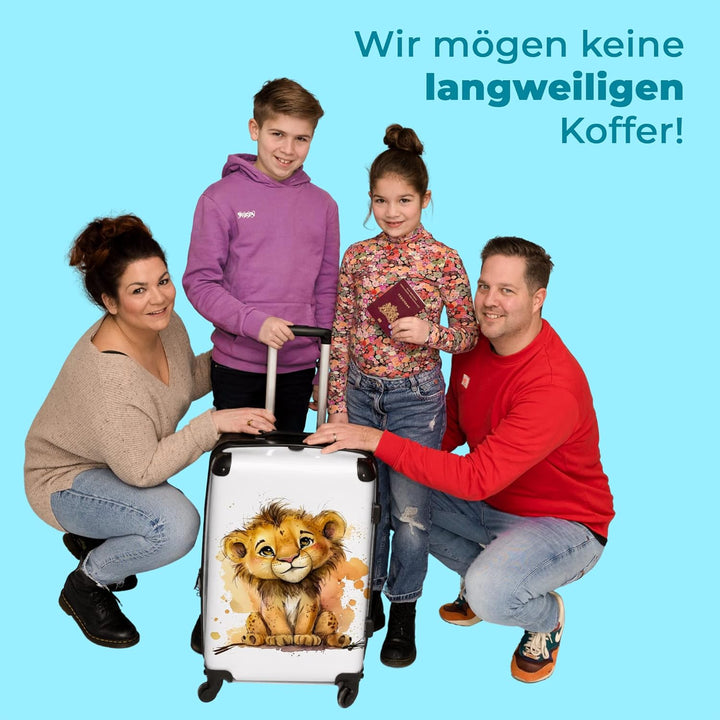Koffer gross Trolley Rollkoffer Reisekoffer mit 4 Rollen Fotokoffer - Löwe - Aquarell - Braun - Tier