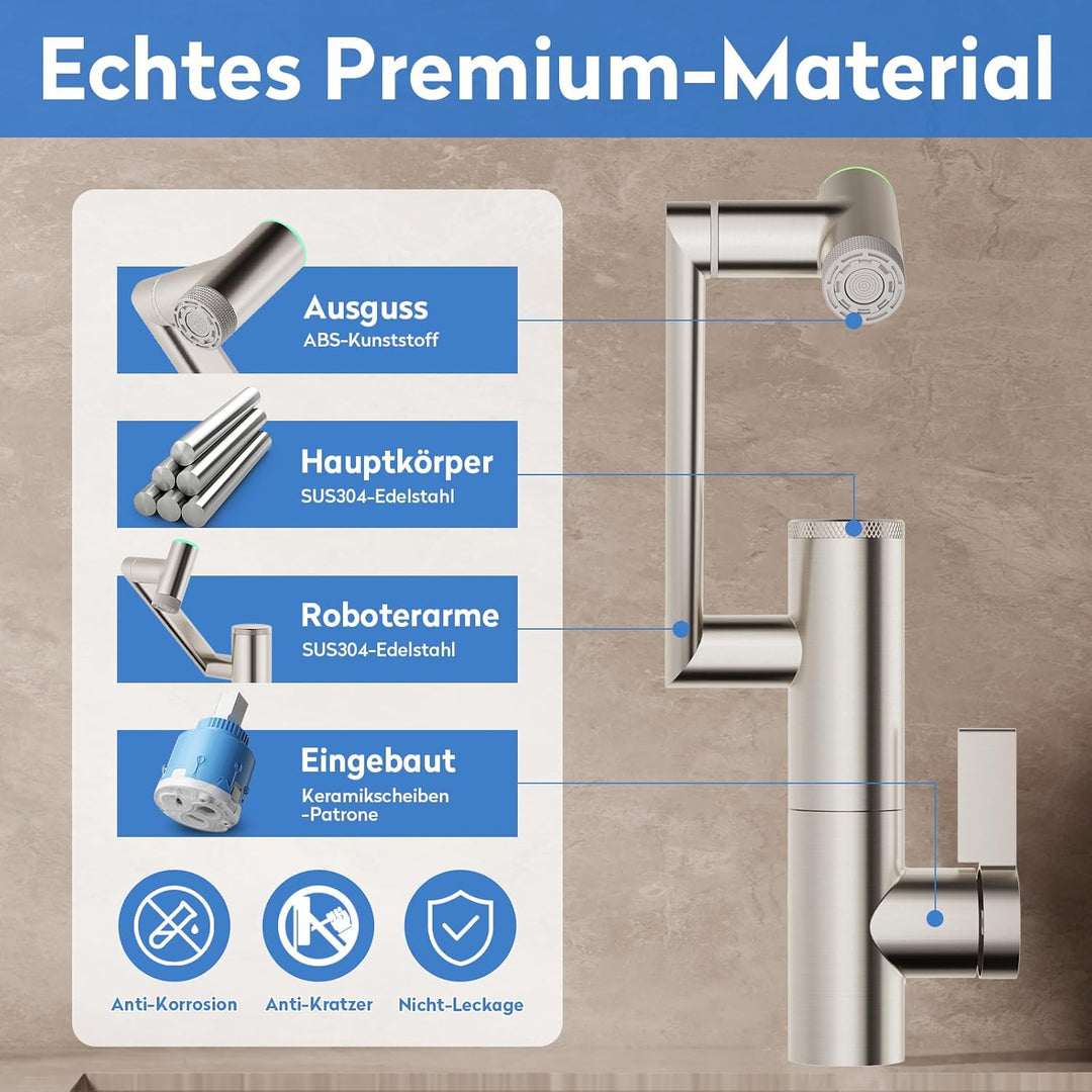 JONKEAN 1080 ° Drehbare Wasserhahn Bad mit Filter, Waschbecken Armaturen mit Temperaturanzeige, Einh