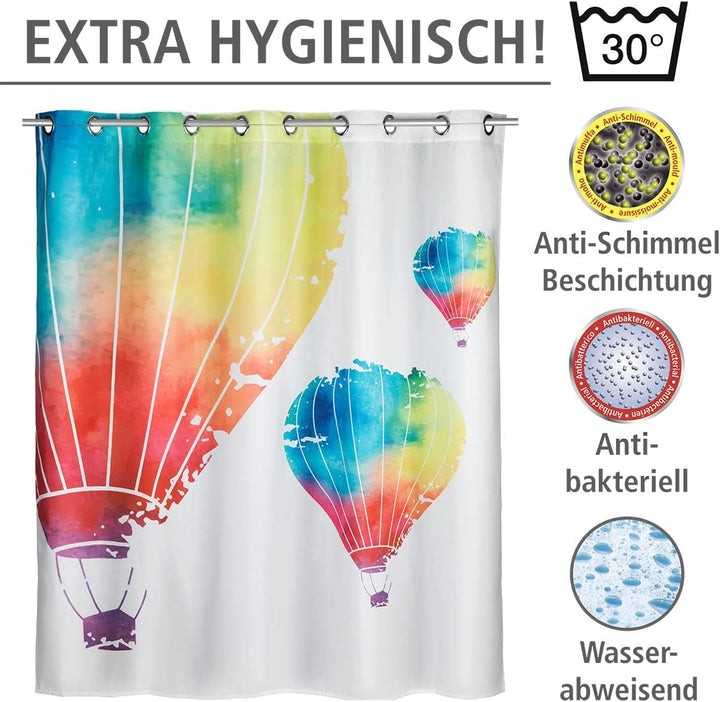 WENKO Anti-Schimmel Duschvorhang In the Air Flex, Textil-Vorhang mit Antischimmel Effekt, grosse int