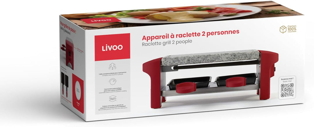 Raclettegerät für 2 personen 350w rot - doc156rc