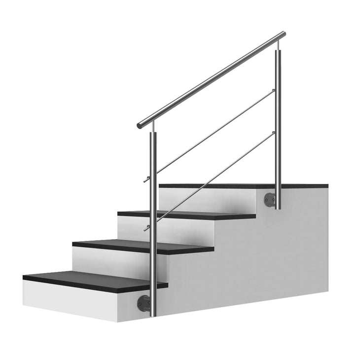 Edelstahl Treppengeländer Seitenmontage, 1,2m lang, 0,9m hoch, Aussengeländer, je 2 Pfosten + 2 Quer