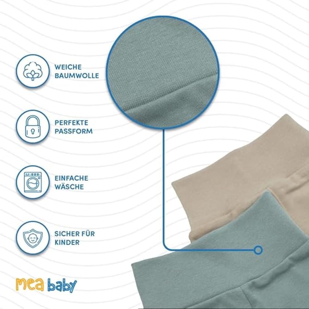 MEA BABY Unisex Baby Hose mit Fuss aus 100% Baumwolle im 5er Pack. Baby Stramplerhose mit Fuss. Baby