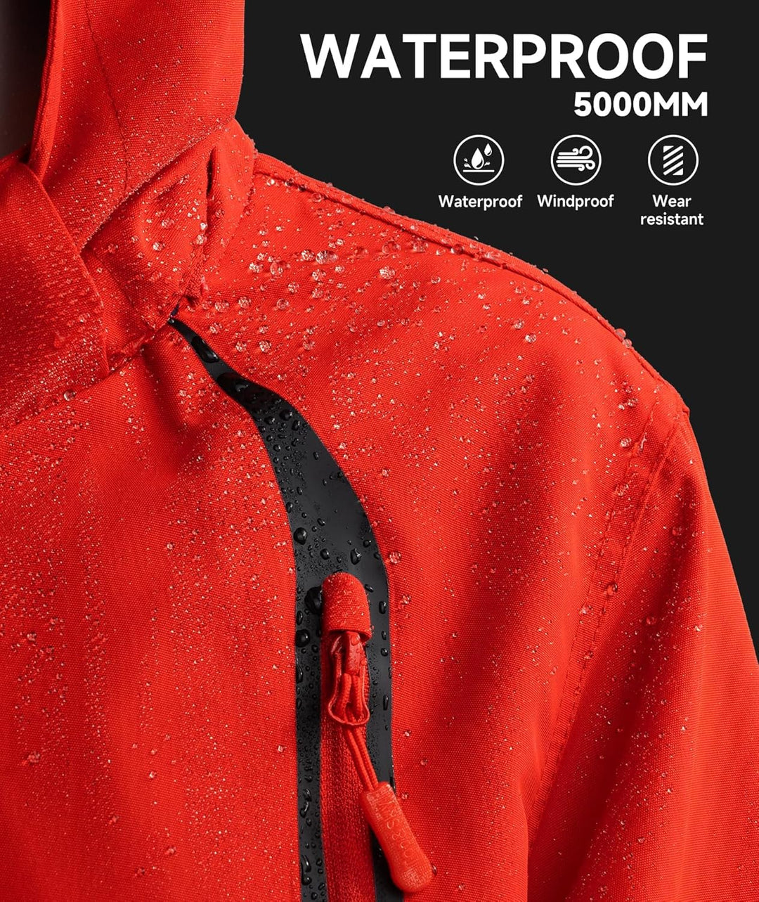YoungSoul Kinder wasserdichte Regenjacke mit Abnehmbarer Kapuze 104-110 Schwarz Rot, 104-110 Schwarz