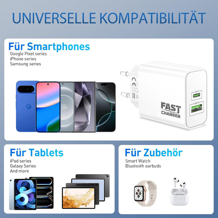 2Pack 45W 2-Port USB C Ladegerät Ladekabel für Google Pixel 11 10 9 Pro XL 2-Pack, 2-Pack