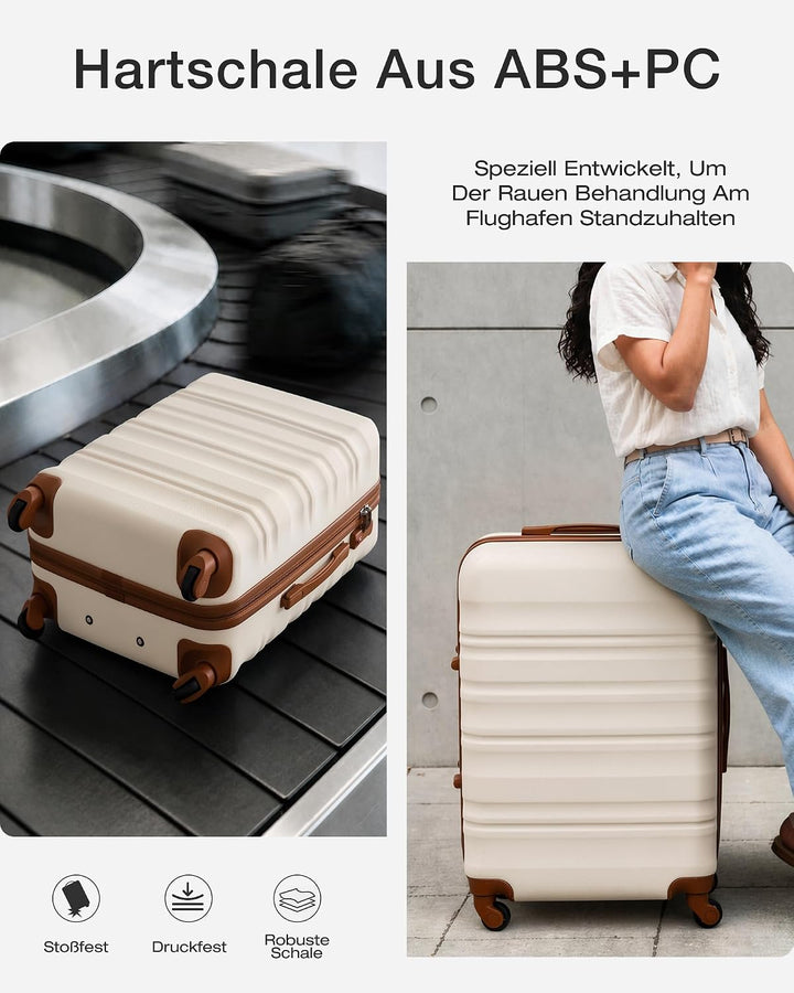 COOLIFE Hartschalen-Koffer Trolley Rollkoffer Reisekoffer mit TSA-Schloss und 4 Rollen (Blau/Braun,