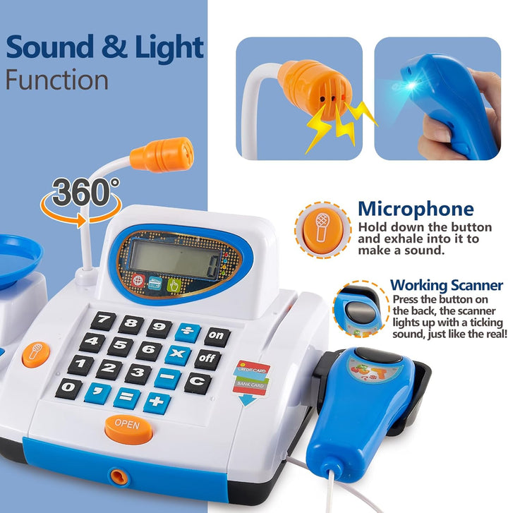 HERSITY Grosse Kinderkasse, Spielzeug Kasse mit Scanner und Sound, Spiel Supermarkt Kinder Kaufladen