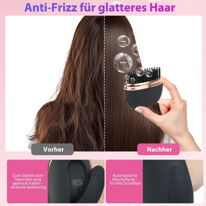 Mini Glätteisen Kabellos, 3 Temperaturstufen Haarglätter Bürste, Wiederaufladbare Tragbare Glättbürs