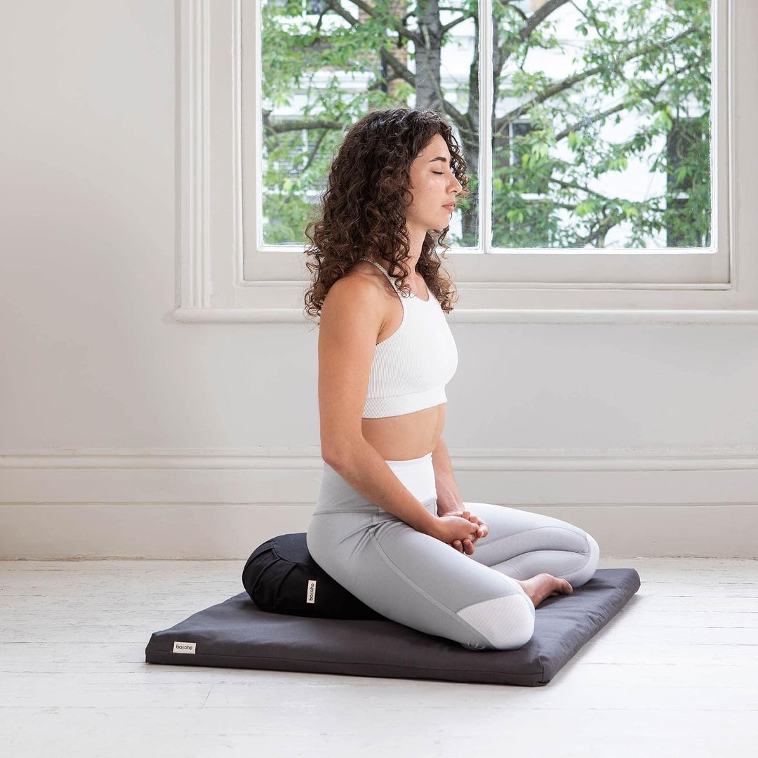 basaho Zabuton Meditationsmatte | Biobaumwolle | Füllung aus recycelter Wollfaser Felsgrau, Felsgrau
