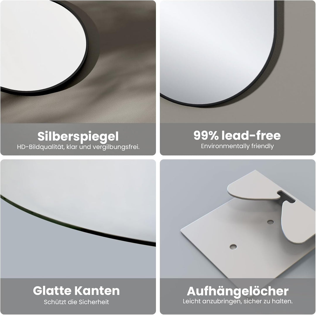 EMKE Badspiegel Oval Schwarz 50 x 70 cm Ovaler Wandspiegel mit Schwarzer Rahmen Spiegel Horizontal/V