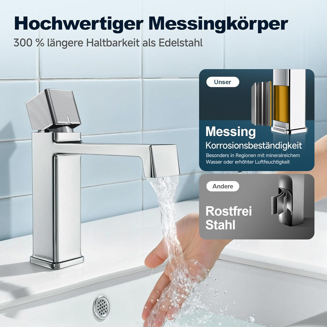 Alphabath Wasserhahn Bad Messinggehäuse Waschtischarmatur mit Keramikkartusche, Mischbatterie Waschb
