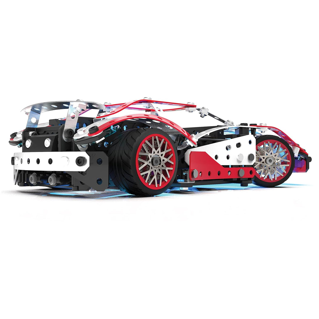 Meccano 25-in-1 Motorized Supercar STEM Model Building Kit with 347 Parts, Real Tools and Working Li