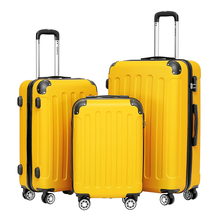 BEIBYE Hartschalen-Koffer Trolley Rollkoffer Reisekoffer Handgepäck 4 Rollen (M-L-XL-Set) (Yellow, S