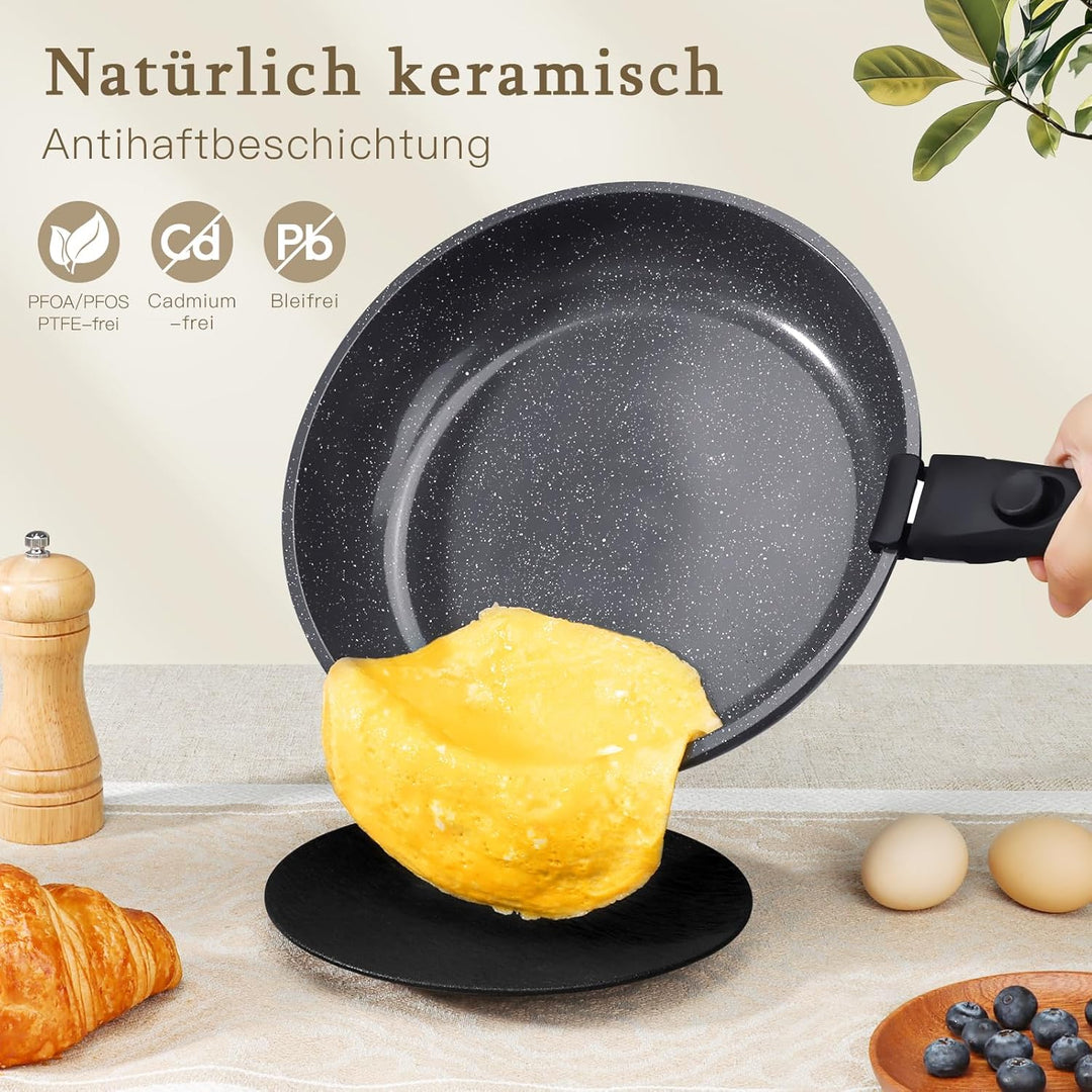 GiPP Pfannen set Topfset mit Abnehmbarer Griff, 15-Teilig pfanne induktion mit Keramik Antihaft Besc