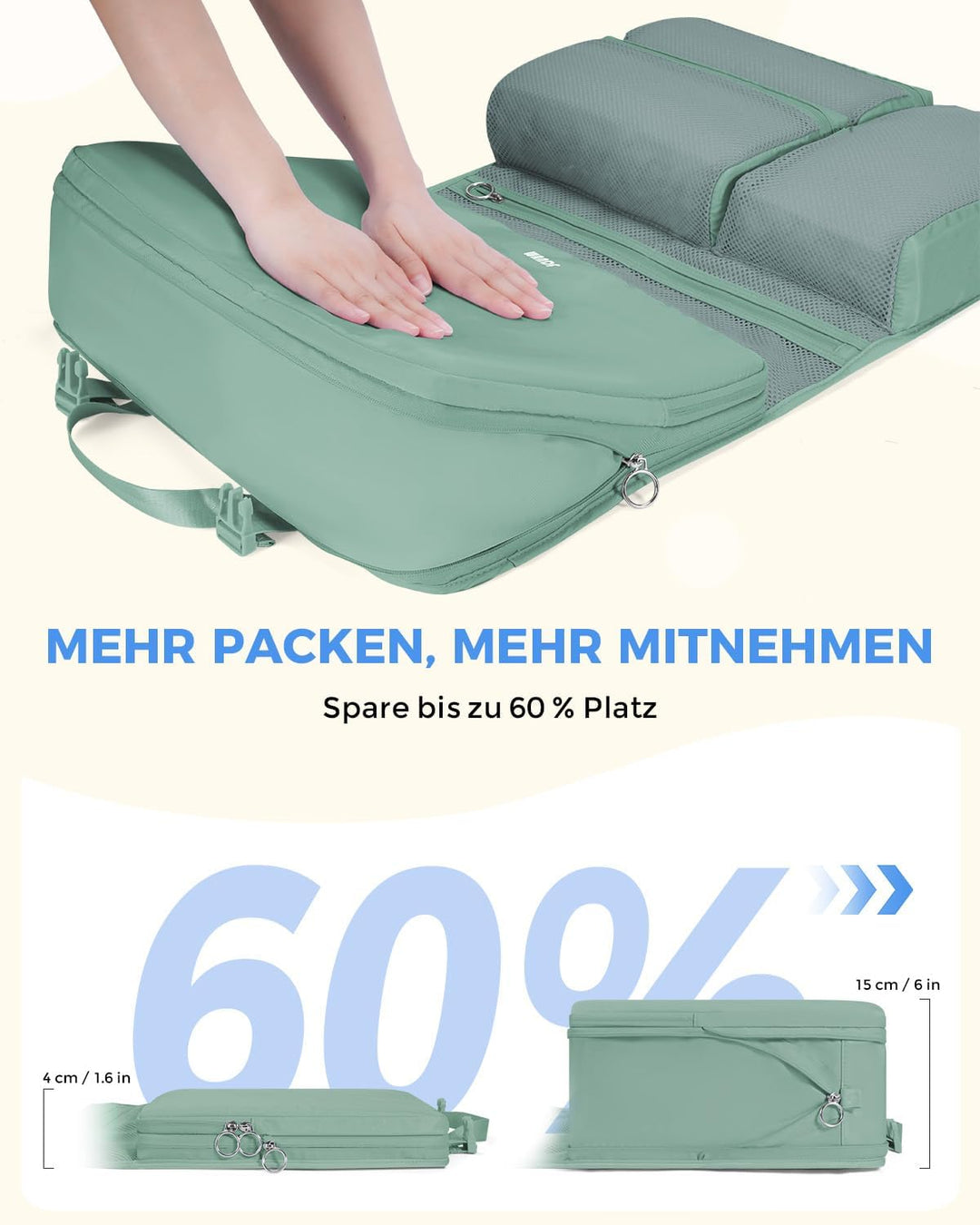 WANDF 6-in-1 Packing Cubes Koffer Organizer mit 360°-Aufhängehaken, Wasserabweisende Packwürfel Komp