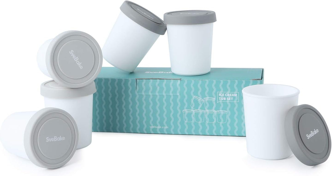 SveBake Eisbehälter für Speiseeis 180ml - 6er-Set mit Deckeln aus Silikon, Behälter Hausgemachte für