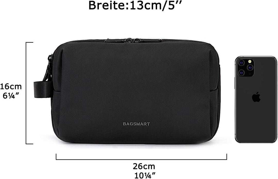 BAGSMART Kulturbeutel für Herren, Reise Kulturtasche Reisezubehör Schwarz-lederfolie M, Schwarz-lede