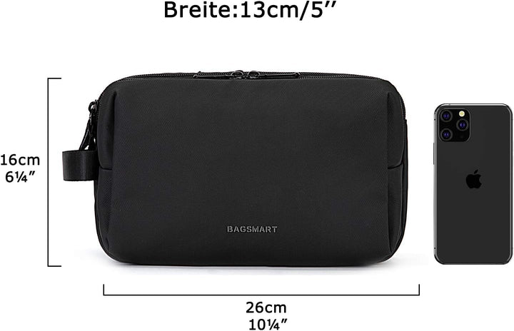 BAGSMART Kulturbeutel für Herren, Reise Kulturtasche Reisezubehör Schwarz-lederfolie M, Schwarz-lede