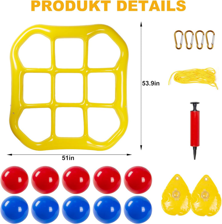 Aufblasbares Wasserspielzeug, Tic Tac Toe Pool Spielzeug mit 10 Aufblasbarer Ball, 9-Kästchen-Gitter