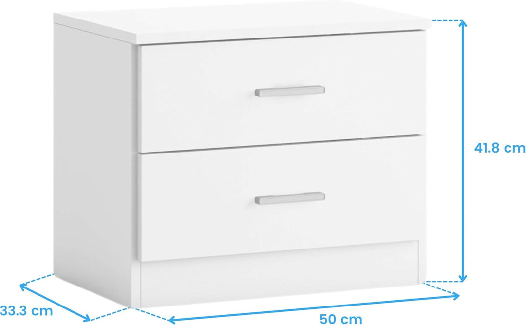 Nachttisch mit 2 Schubladen, Nachttisch, Schlafzimmer, 50 x 42 x 33 cm, Weiss matt