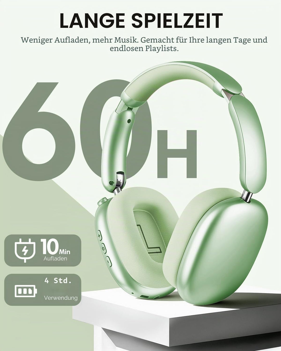 Wentronic Y02 Aktive Noise Cancelling Kopfhörer,60 Std.5 EQ-Musikmodi,Hi-Res-Audio,Tiefe Bässe,faltb