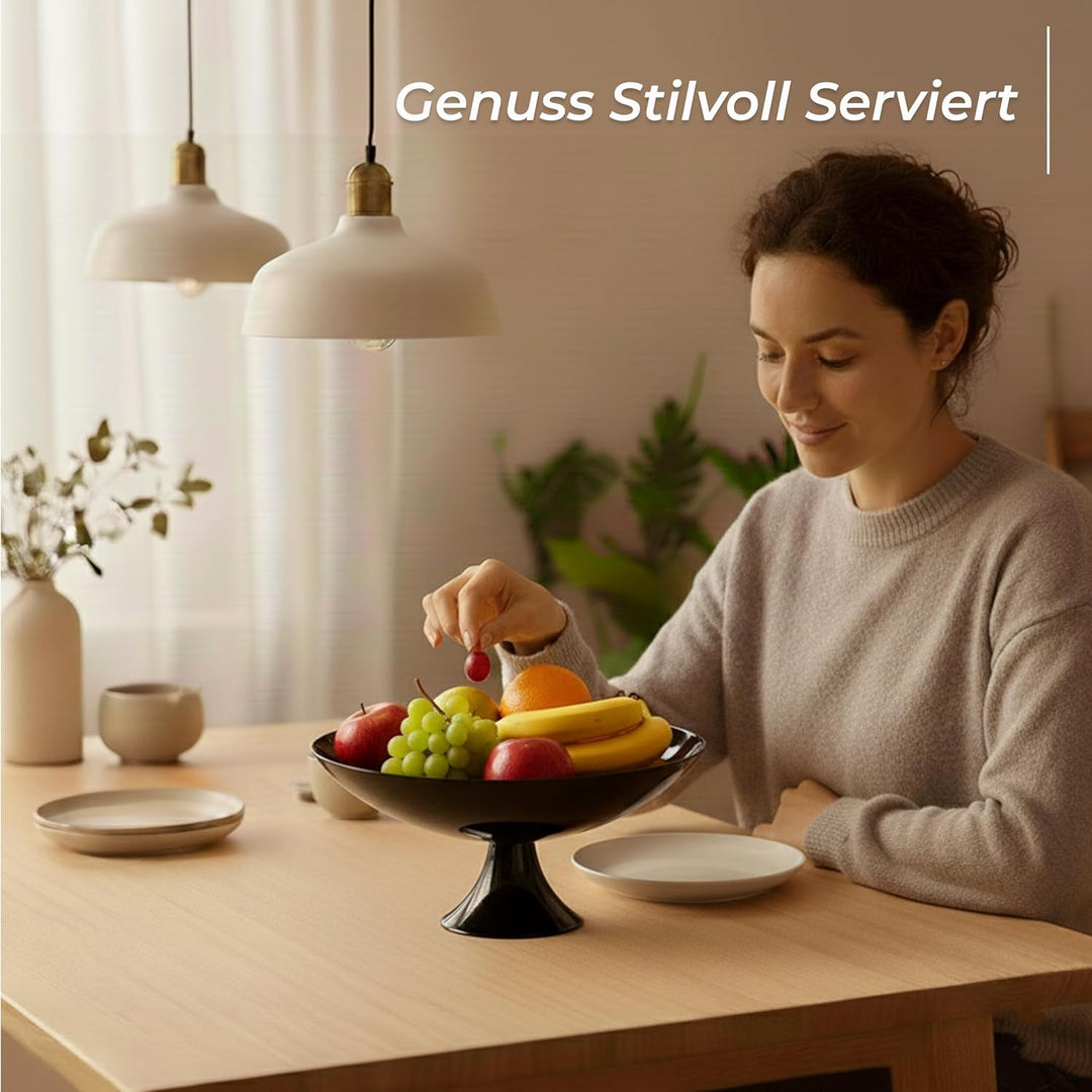 CRISTALICA Obstschale Schwarz - Dekoschale mit Fuss aus Glas - 33 cm Durchmesser - Premium Süssigkei
