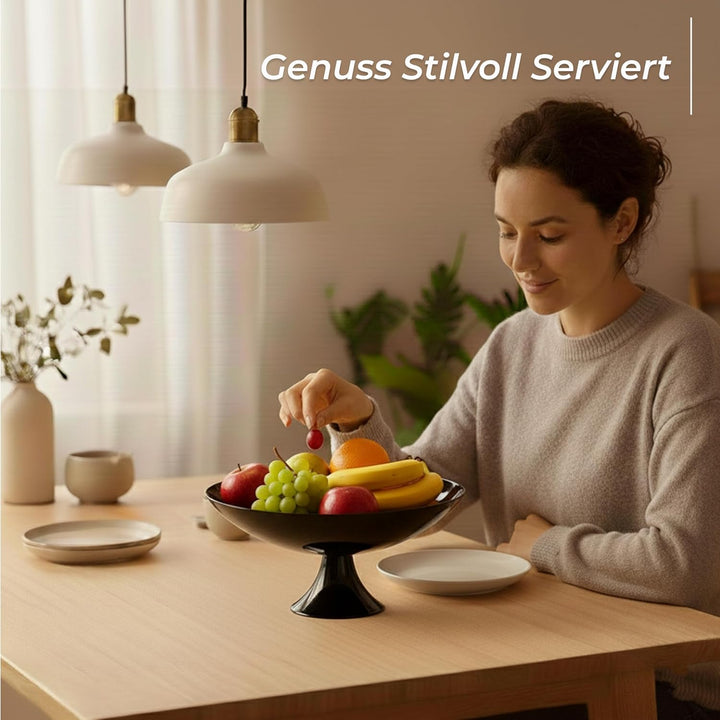 CRISTALICA Obstschale Schwarz - Dekoschale mit Fuss aus Glas - 33 cm Durchmesser - Premium Süssigkei