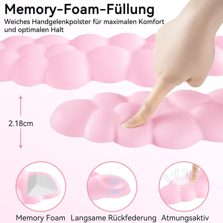 Memory‑Schaum Cloud Handballenauflage Tastatur‑Set, 4‑in‑1: Ergonomische Tastatur Handballenstütze &