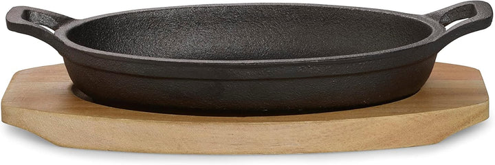 ECHTWERK Servierschale aus Gusseisen, Servierpfännchen, Auflaufform mit Servierbrett, Grillpfanne, B