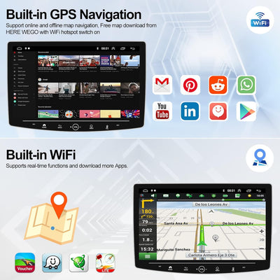 2G+32G CAMECHO 1 DIN Carplay mit 10 Zoll Gedrehter Bildschirm,Android 11 Autoradio mit Navi Android